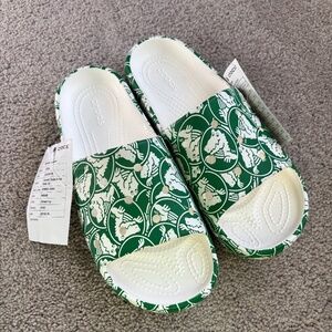 Crocs with green gator print